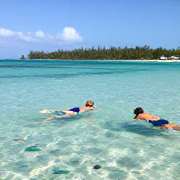 Caribbean Holidays, Dominican All-Inclusive, Visitors snorkelling in clear Caribbean water near a Dominican Republic beach, with colourful fish and a tropical coastline in the background