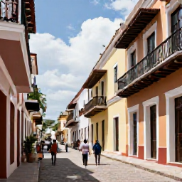 Caribbean Holidays, Dominican April Holidays, Visitors exploring the Colonial Zone of Santo Domingo in April, with colourful historic buildings, cobbled streets, balconies and local life