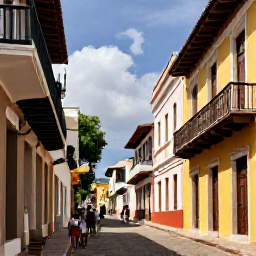 Caribbean Holidays, Dominican August, Santo Domingo Zona Colonial with colourful buildings, historic streets and visitors exploring in warm August weather
