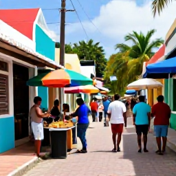 Caribbean Holidays, Dominican Beach Holidays, Colourful Dominican Republic market street with local food, music and friendly people in warm March weather