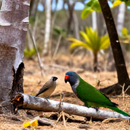 Caribbean Holidays, Dominican Birdwatching, A Hispaniolan parrot and palmchat in a dry tropical woodland landscape near Barahona, Dominican Republic