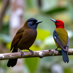 Caribbean Holidays, Dominican Birdwatching, Close view of an Hispaniolan tody and a Hispaniolan woodpecker in tropical Dominican forest