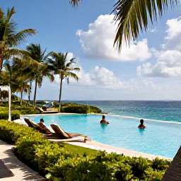 Caribbean Holidays, Dominican Business Class, Luxury Dominican Republic resort with an infinity pool, tropical gardens and guests enjoying a sunny December afternoon
