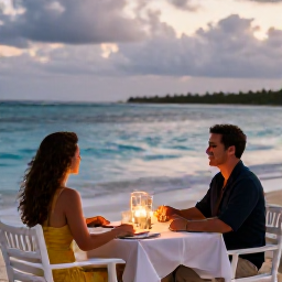 Caribbean Holidays, Dominican Couples Holidays, Couple enjoying a candlelit dinner beside the sea at a Dominican Republic resort