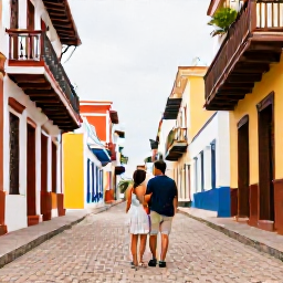 Caribbean Holidays, Dominican Couples Holidays, Couple exploring the colourful colonial streets and historic buildings of Santo Domingo, Dominican Republic