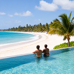 Caribbean Holidays, Dominican Couples Holidays, Couple relaxing in a private infinity pool overlooking a tropical Dominican Republic beach