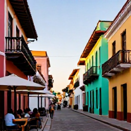 Caribbean Holidays, Dominican Culture Holidays, Colourful colonial street in Santo Domingo, with historic Spanish architecture, local caf&eacute;s and people exploring in warm afternoon light