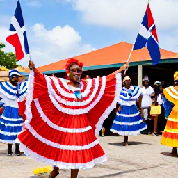 Caribbean Holidays, Dominican Culture Holidays, Colourful Dominican Caribbean festival with dancers in traditional costumes, flags and smiling crowds