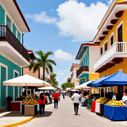 Caribbean Holidays, Dominican December, Colourful Dominican Republic street with local market, tropical fruit, friendly atmosphere and historic Caribbean architecture
