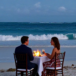 Caribbean Holidays, Dominican December, Romantic candlelit dinner for two on a Dominican Republic beach with gentle evening waves