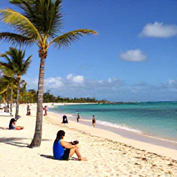Caribbean Holidays, Dominican December, Sunny Dominican Republic beach with palm trees, clear turquoise water and visitors enjoying a December holiday