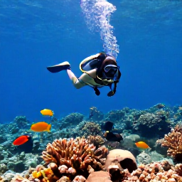 Caribbean Holidays, Dominican Diving, Diver swimming above a shallow coral reef with tropical fish near Bayahibe, Dominican Republic