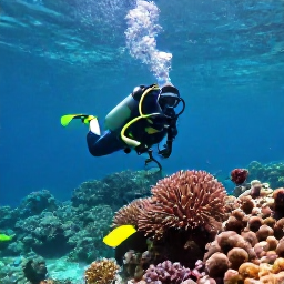 Caribbean Holidays, Dominican Diving, Scuba diver exploring a colourful coral reef in clear turquoise Caribbean water off the Dominican Republic