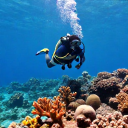 Caribbean Holidays, Dominican Diving, Scuba diver exploring a colourful coral reef in clear turquoise water off the Dominican Republic