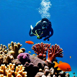 Caribbean Holidays, Dominican Diving, Scuba diver swimming above a vibrant coral reef with tropical fish near Bayahibe, Dominican Republic