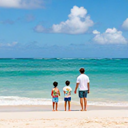 Caribbean Holidays, Dominican Family Holidays, Family enjoying a calm turquoise sea and soft white sand at a Dominican Republic beach resort