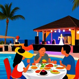 Caribbean Holidays, Dominican Family Holidays, Family enjoying a colourful Caribbean buffet and evening entertainment at a Dominican Republic resort
