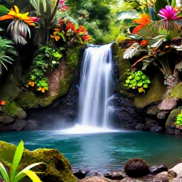 Caribbean Holidays, Dominican Family Holidays, Family exploring colourful tropical gardens and a gentle waterfall near Puerto Plata in the Dominican Republic