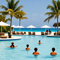 Caribbean Holidays, Dominican Family Holidays, Family-friendly resort pool in the Dominican Republic with parents relaxing while children play safely in shallow water