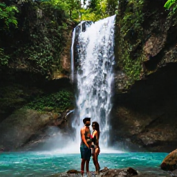 Caribbean Holidays, Dominican Honeymoons, Romantic couple exploring a lush Dominican Republic waterfall and tropical forest near Puerto Plata