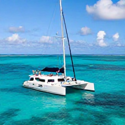 Caribbean Holidays, Dominican Honeymoons, Romantic couple on a catamaran sailing across clear turquoise water beside the Dominican Republic coast