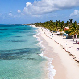 Caribbean Holidays, Dominican Instagram Hotspots, Aerial view of Punta Cana beaches in the Dominican Republic, turquoise Caribbean water, white sand and palm trees