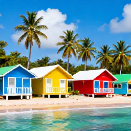 Caribbean Holidays, Dominican Instagram Hotspots, Colourful wooden houses and palm-fringed coastal scenery in Las Terrenas, Saman&aacute; Peninsula, Dominican Republic