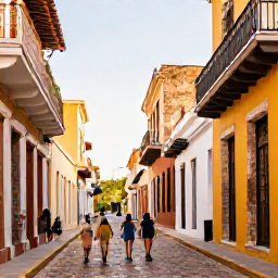 Caribbean Holidays, Dominican January, A family exploring the colourful Colonial Zone in Santo Domingo, Dominican Republic, walking past historic Spanish buildings in warm January sunshine