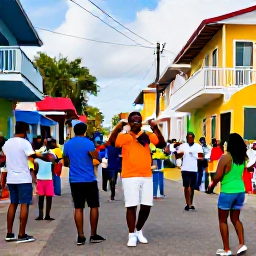 Caribbean Holidays, Dominican January, Colourful Dominican Republic street celebration in January, with musicians, dancers and local families in a lively Caribbean town