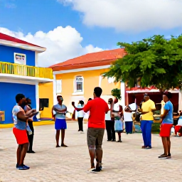 Caribbean Holidays, Dominican January, Colourful Dominican Republic street festival in January, with musicians, dancers and local families in a lively town square