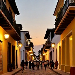 Caribbean Holidays, Dominican January, Historic Santo Domingo street with colonial architecture, warm evening light and visitors exploring the old city