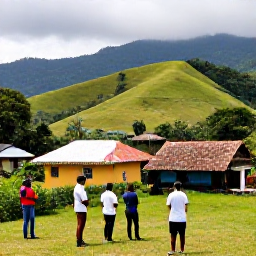 Caribbean Holidays, Dominican January, Travellers visiting a Dominican Republic mountain village and countryside in January, with green hills, traditional homes and local guides
