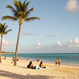 Caribbean Holidays, Dominican July Holidays, Golden Caribbean beach near Punta Cana with palm trees, warm turquoise water and travellers enjoying a relaxed July afternoon