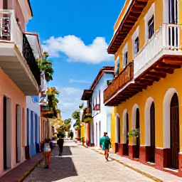 Caribbean Holidays, Dominican July Holidays, Visitors exploring colourful colonial streets and historic buildings in Santo Domingo, Dominican Republic