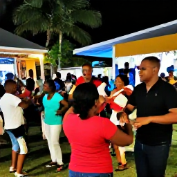Caribbean Holidays, Dominican June Holidays, Dominican musicians performing merengue and bachata at an outdoor community celebration in June, with people dancing and enjoying the evening
