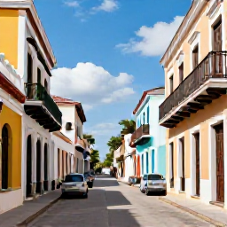Caribbean Holidays, Dominican Luxury, Colourful colonial street in Santo Domingo with historic buildings, palm trees and local Dominican life