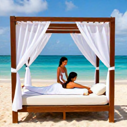 Caribbean Holidays, Dominican Luxury, Couple enjoying a private beach cabana and spa treatment at a Dominican Republic luxury resort