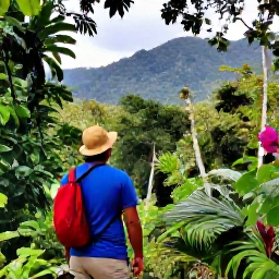 Caribbean Holidays, Dominican Nature Holidays, A friendly local guide leading visitors through a Dominican Republic nature reserve, with tropical forest and mountains in the background