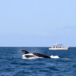 Caribbean Holidays, Dominican Nature Holidays, A humpback whale surfacing in the blue waters of Saman&aacute; Bay beside a small observation boat on a sunny January day