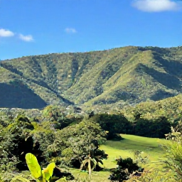 Caribbean Holidays, Dominican Nature Holidays, A panoramic January view of the Dominican Republic's lush mountain landscape, with green valleys, tropical trees and clear blue sky
