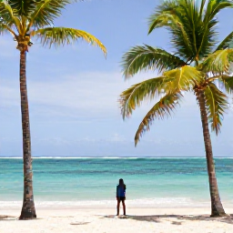 Caribbean Holidays, Dominican Nature Holidays, A quiet Dominican Republic beach with palm trees, calm turquoise sea and a traveller enjoying a nature-focused January escape
