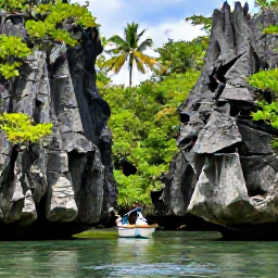 Caribbean Holidays, Dominican Nature Holidays, A small boat travelling through the mangroves of Los Haitises National Park, Dominican Republic, surrounded by dramatic limestone rocks and tropical greenery