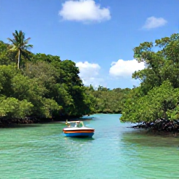 Caribbean Holidays, Dominican Nature Holidays, Boat travelling through the mangroves and calm turquoise waters of Los Haitises National Park, Dominican Republic