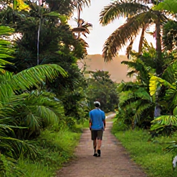 Caribbean Holidays, Dominican Nature Holidays, Friendly local guide leading travellers along a tropical nature trail in the Dominican Republic at golden hour