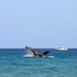 Caribbean Holidays, Dominican Nature Holidays, Humpback whale breaching off the coast of Saman&aacute; Bay, Dominican Republic, with a small viewing boat in the distance