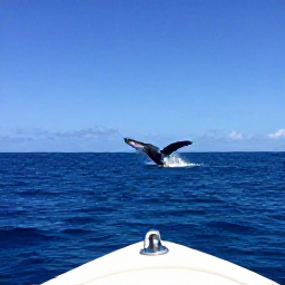 Caribbean Holidays, Dominican Nature Holidays, Humpback whales breaching near Saman&aacute; Bay, Dominican Republic, under a clear blue December sky, viewed from a small boat