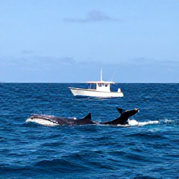 Caribbean Holidays, Dominican Nature Holidays, Humpback whales in the blue Caribbean sea near the Dominican Republic, viewed from a small eco-tour boat