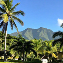Caribbean Holidays, Dominican Nature Holidays, Lush tropical landscape in the Dominican Republic with palm trees, mountains and clear blue sky