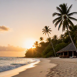 Caribbean Holidays, Dominican Nature Holidays, Quiet Dominican Republic beach at sunset beside tropical vegetation, with a relaxed eco-lodge atmosphere