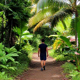 Caribbean Holidays, Dominican Nature Holidays, Travellers hiking along a shaded trail through the Dominican Republic countryside, surrounded by palms and tropical plants